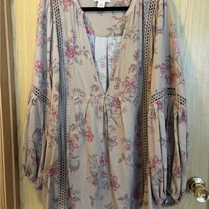 Torrid Floral Blouse with Crochet Accents